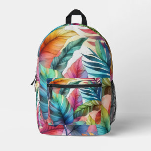 Colourful Tropical Leaves Watercolor Design Printed Backpack