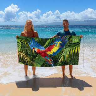 Colourful Tropical Macaw Beach Towel