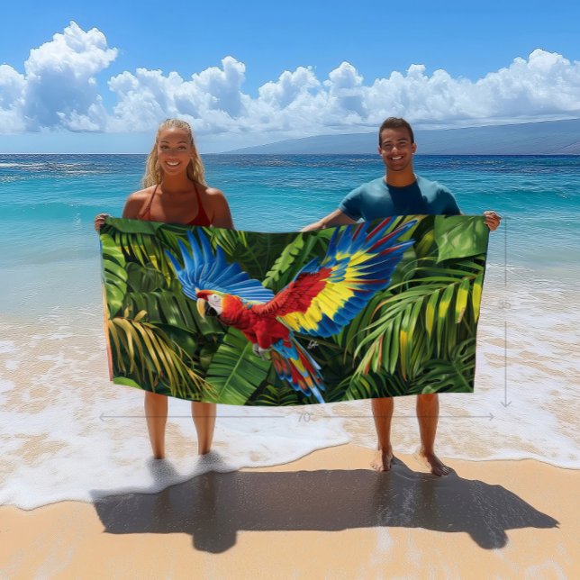 Colourful Tropical Macaw Beach Towel (Take this great towel on vacation with you - large size but light weight for easy packing)