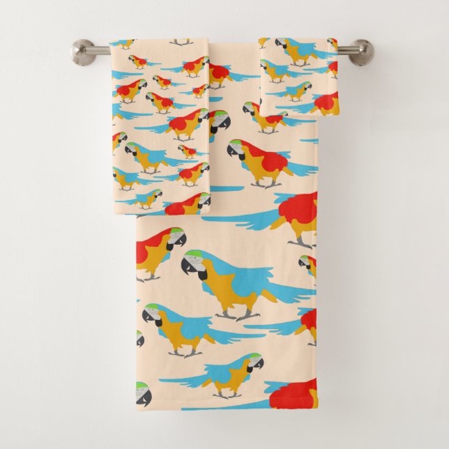 Colourful Tropical Macaw Pattern Bath Towel Set (Insitu)