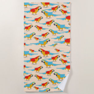 Colourful Tropical Macaw Pattern Beach Towel
