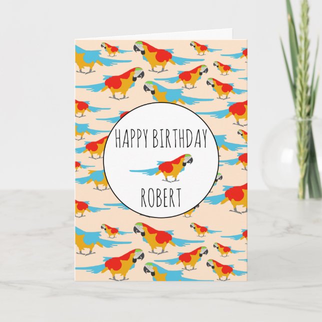 Colourful Tropical Macaw Pattern Birthday Card (Front)