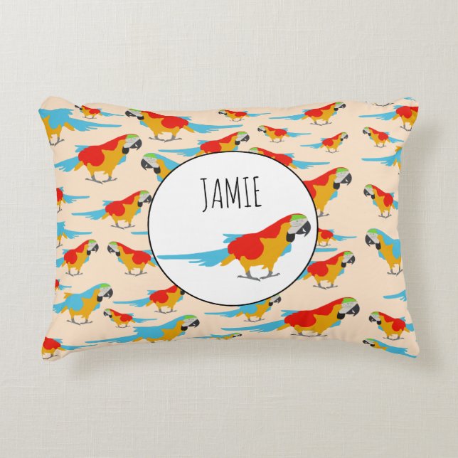 Colourful Tropical Macaw Pattern Decorative Cushion (Front)