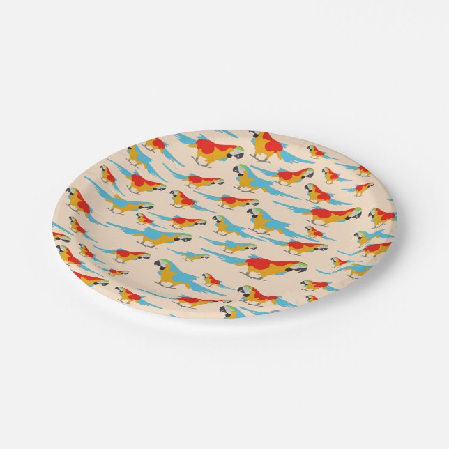 Colourful Tropical Macaw Pattern Paper Plate (Angled)