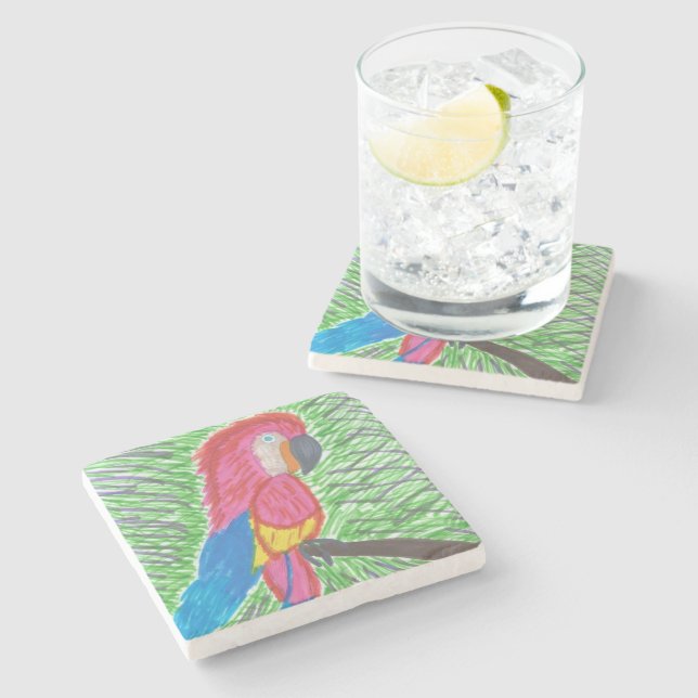 Colourful Tropical Macaw Stone Coaster (Side)