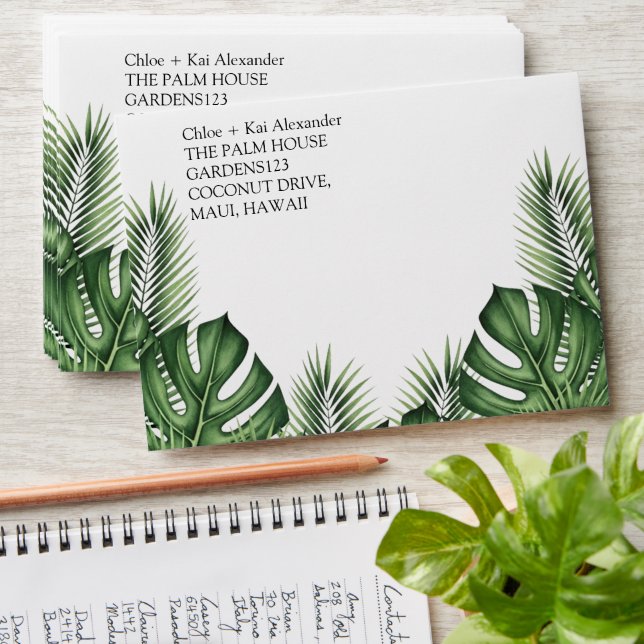 Colourful Tropical Monstera Palm Leaves Wedding  Envelope (Stacked)