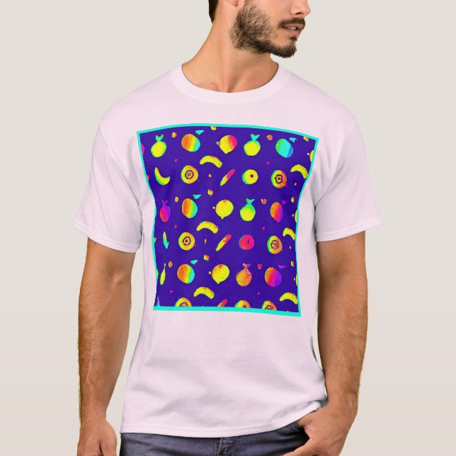 Colourful Tropical Neon Fruit Pattern T-Shirt (Front)
