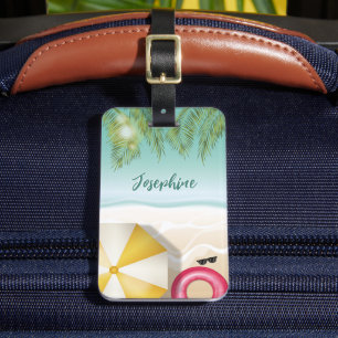 Colourful Tropical Ocean Beach Summer Palm Leaves Luggage Tag