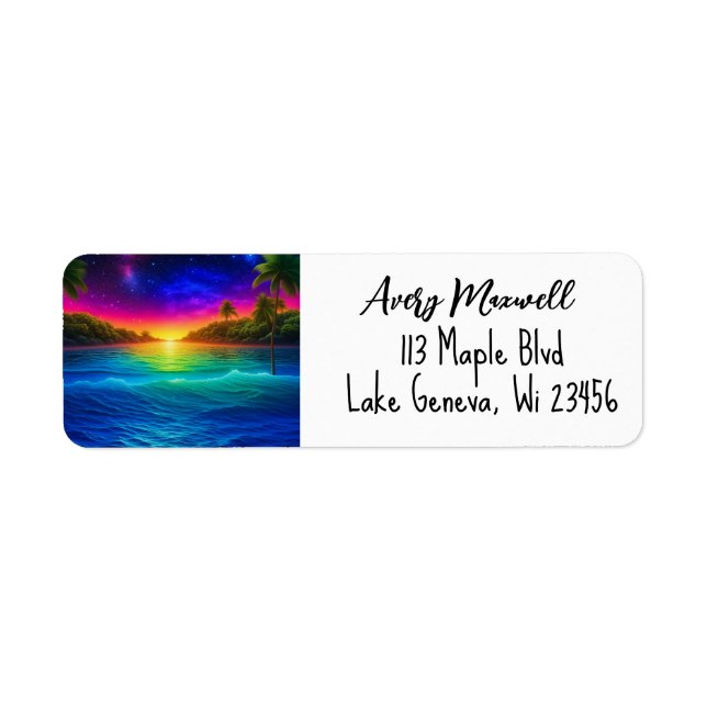 Colourful Tropical Ocean Sunset with Palm Trees (Front)