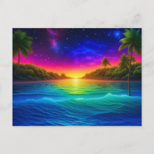 Colourful Tropical Ocean Sunset with Palm Trees Postcard