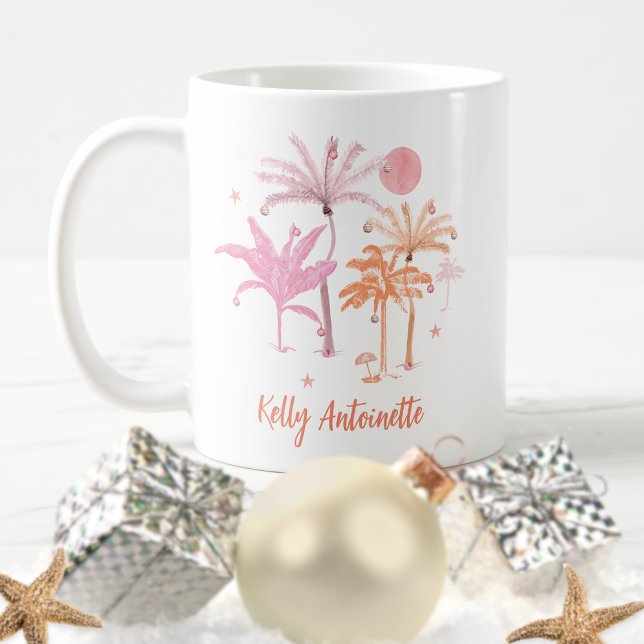 Colourful Tropical Palm Tree Christmas Personalise Coffee Mug (Creator Uploaded)