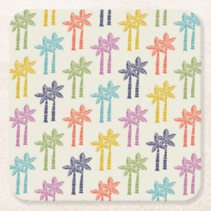 Colourful Tropical Palm Tree Pattern Square Paper Coaster