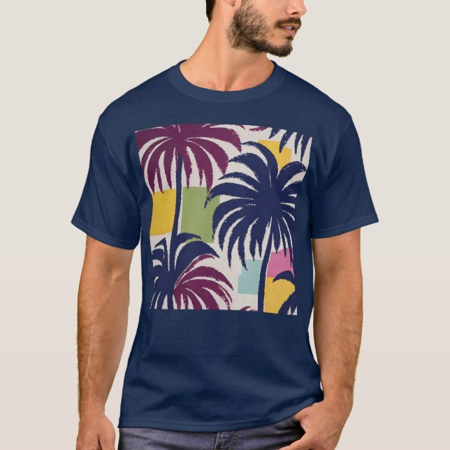 Colourful Tropical Palm Tree Pattern T-Shirt (Front)