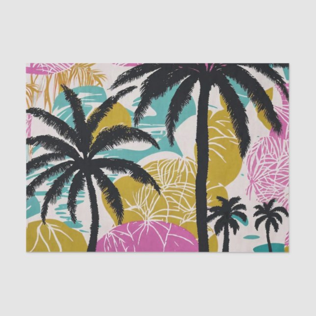 Colourful Tropical Palm Tree Pattern Tissue Paper (Front)