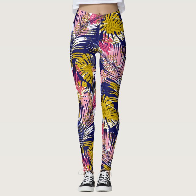 Colourful Tropical Palms, Abstract Cheetah Print Leggings (Front)