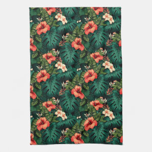 Colourful Tropical Paradise Hawaii Aloha Flowers Tea Towel