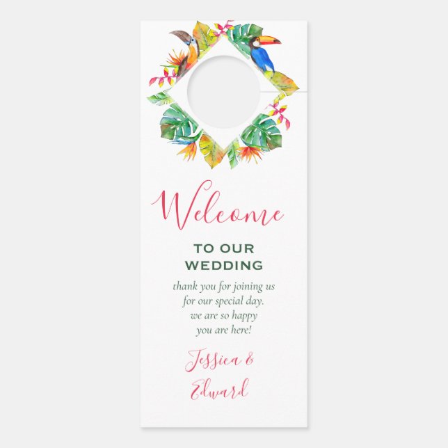 Colourful Tropical Paradise Hawaiian Wedding Guest Door Hanger (Back)