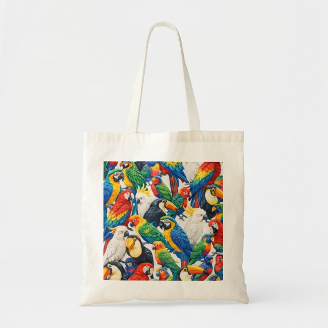 Colourful Tropical Parrot and Toucan Bird Pattern Tote Bag (Front)
