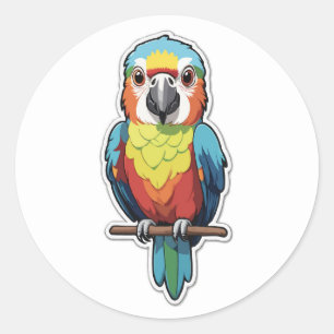 Colourful Tropical Parrot Cartoon Illustration Classic Round Sticker