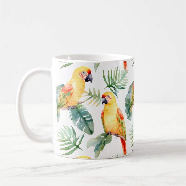 Colourful Tropical Parrot Coffee Mug (Left)