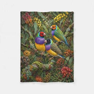 Colourful Tropical Parrots And Flowers Wildlife Fl Fleece Blanket