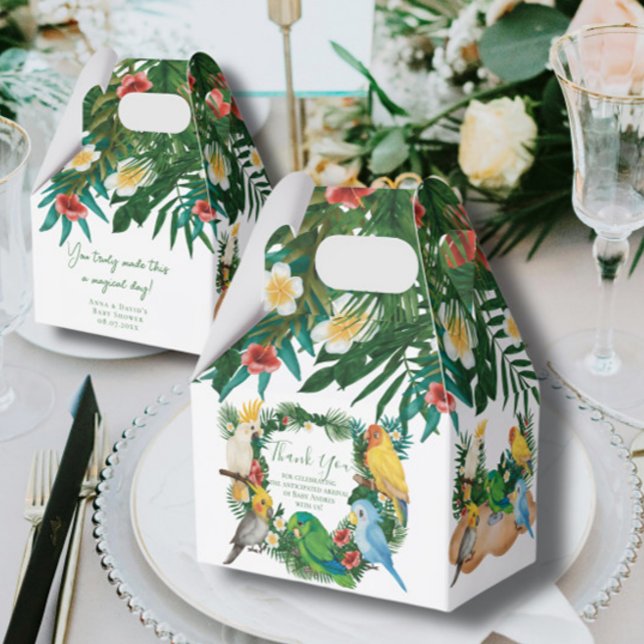 Colourful Tropical Parrots exotic bird Baby Shower Favour Box (Creator Uploaded)