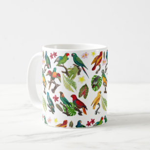 Colourful Tropical Parrots, Leaves & Flowers Coffee Mug