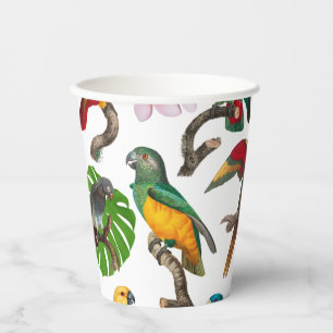 Colourful Tropical Parrots, Leaves & Flowers Paper Cups
