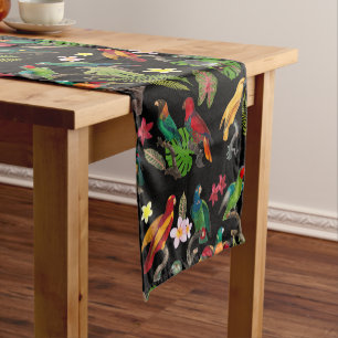 Colourful Tropical Parrots, Leaves & Flowers Short Table Runner