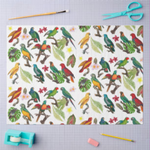 Colourful Tropical Parrots, Leaves & Flowers Tissue Paper