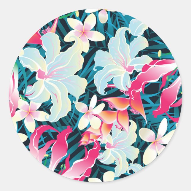 Colourful Tropical Pattern Classic Round Sticker (Front)
