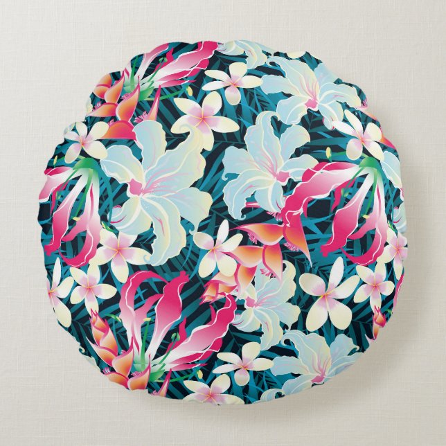 Colourful Tropical Pattern Round Cushion (Front)