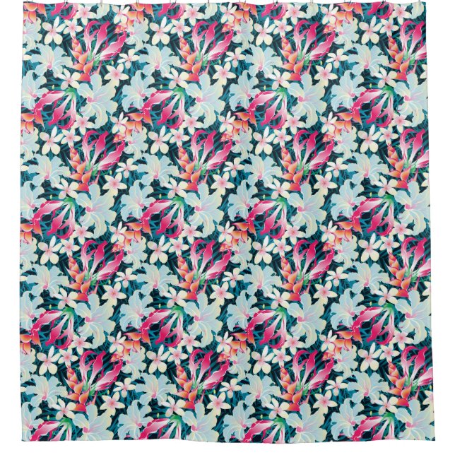 Colourful Tropical Pattern Shower Curtain (Front)