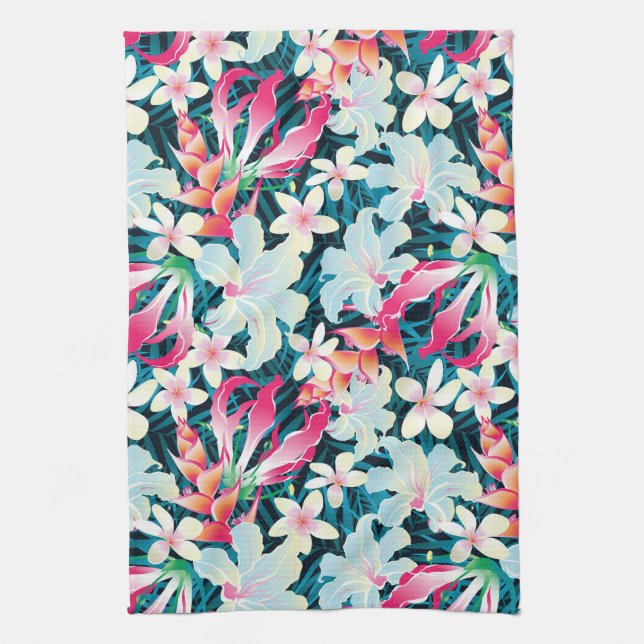 Colourful Tropical Pattern Tea Towel (Vertical)