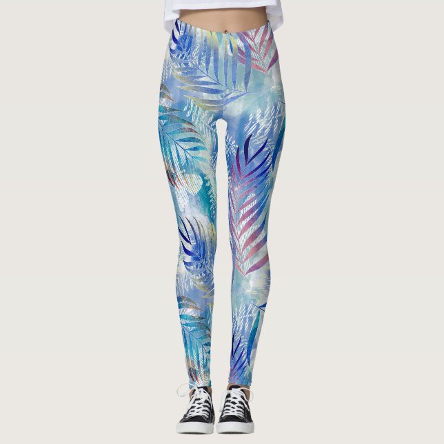Colourful tropical pattern with palm leaves. leggings (Front)