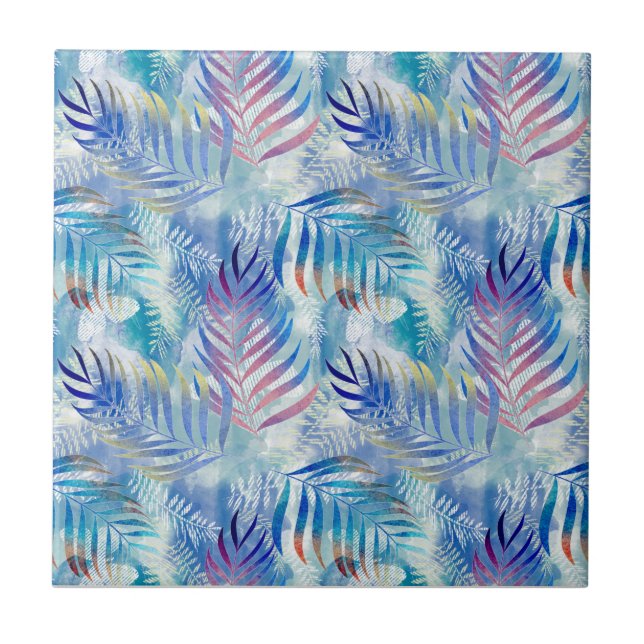 Colourful tropical pattern with palm leaves. tile (Front)
