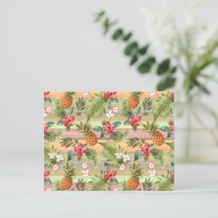 Colourful Tropical Pineapple Fruit Floral Pattern Postcard