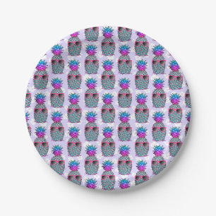 Colourful Tropical Pineapple Purple Floral Paper Plate