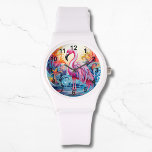 Colourful Tropical Pink Flamingo Elegant Womans<br><div class="desc">Colourful Tropical Pink Flamingo Elegant Womans Watches features a colourful tropical paradise with a pink flamingo surrounded by tropical flowers. Created by Evco Studio www.zazzle.com/store/evcostudio</div>