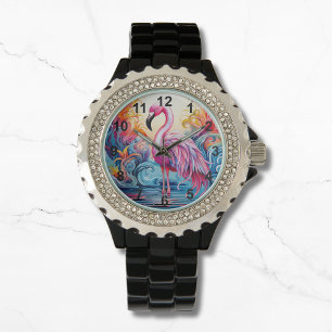 Colourful Tropical Pink Flamingo Elegant Womans Watch