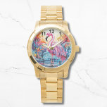 Colourful Tropical Pink Flamingo Elegant Womans Watch<br><div class="desc">Colourful Tropical Pink Flamingo Elegant Womans Watches features a colourful tropical paradise with a pink flamingo surrounded by tropical flowers. Created by Evco Studio www.zazzle.com/store/evcostudio</div>