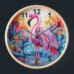 Colourful Tropical Pink Flamingo Modern Clock<br><div class="desc">Colourful Tropical Pink Flamingo Modern Watches features a colourful tropical paradise with a pink flamingo surrounded by tropical flowers. Created by Evco Studio www.zazzle.com/store/evcostudio</div>