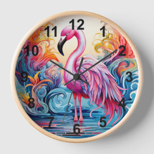 Colourful Tropical Pink Flamingo Modern Clock