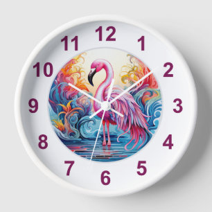 Colourful Tropical Pink Flamingo Modern Clock