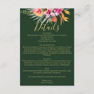 Colourful Tropical Pink Flowers Wedding Details Enclosure Card