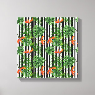 Colourful Tropical Plant, Palm Leaves and Bird Canvas Print