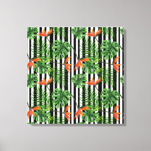Colourful Tropical Plant, Palm Leaves and Bird Canvas Print