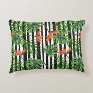 Colourful Tropical Plant, Palm Leaves and Bird Decorative Cushion