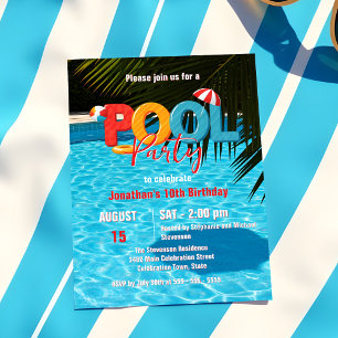 Colourful Tropical Pool Party Kids Summer Birthday Invitation