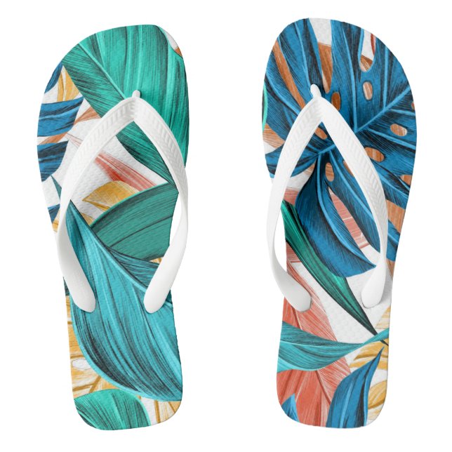 Colourful Tropical Print Adult Flip Flops (Footbed)
